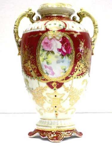 FANCY GILT DECORATED PORCELAIN URN Antique Austrian