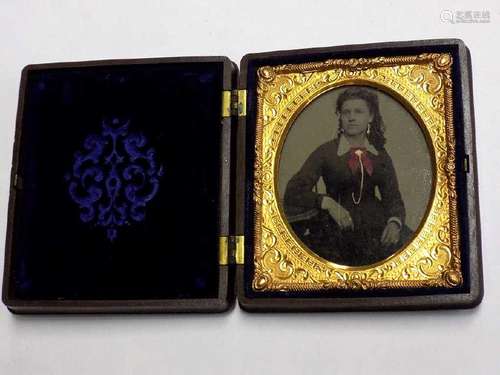 CIVIL WAR ERA GUTTA PERCHA CASED TIN TYPE 19th Century