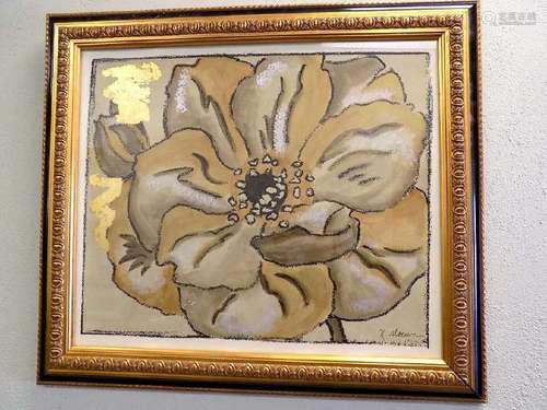 N. SLOCUM - FLORAL SILKSCREEN MIXED MEDIA N.Slocum -