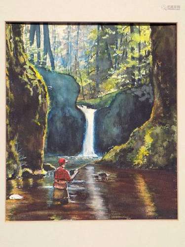 ELEANOR WEINISCH - EAGLE CREEK FISHING WATERCOLOR