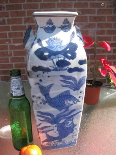 Chinese Porcelain Vase Qianlong mark, Carps & Lotus