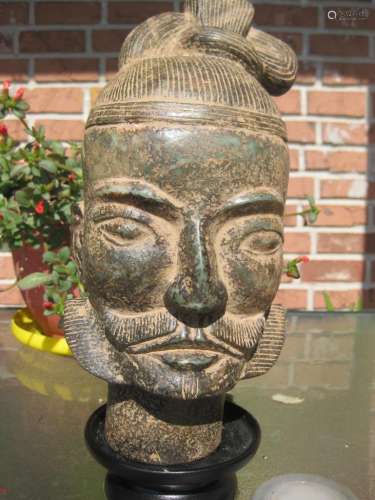 Qin dynasty, Archaic Jade Warrier Head, 30cm, 6 kg