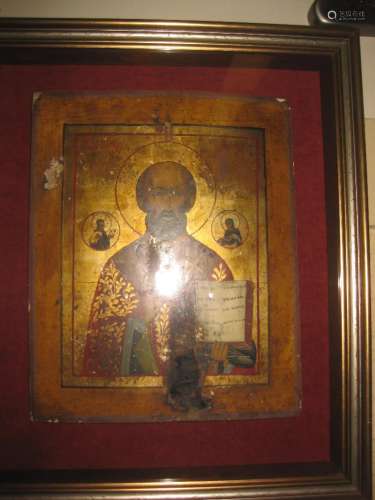 Genuine St. Nicolas Russian icon, 14x11in., 19th c