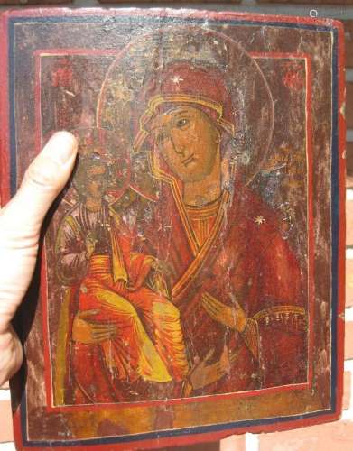 Russian Wooden Icon 18th c, Maria & Jesus child