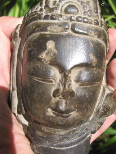 Chinese Bodhisattva carved stone head, 6th century AD.