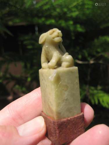 Chinese antique Jade Foo Dog stamp seal, 63mm