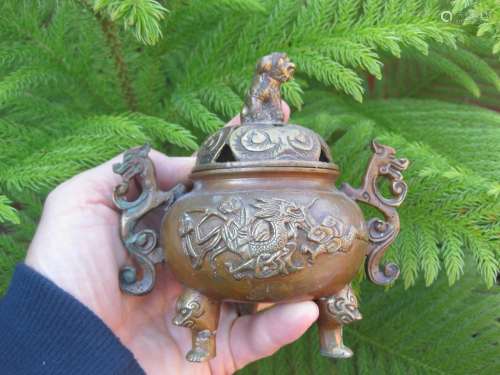 Chinese gilded bronze incense burner,- Kangxi mark