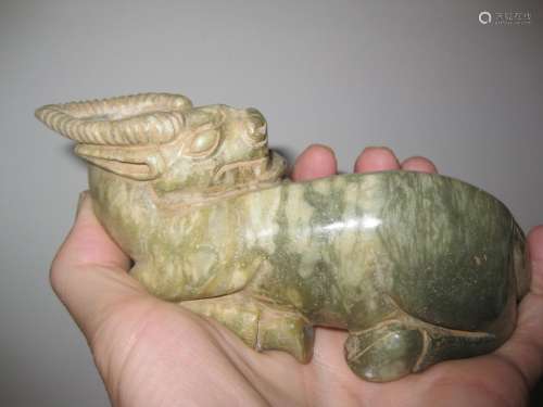Lying Bull, -Antique Chinese Jade Statue, Qing dynasty
