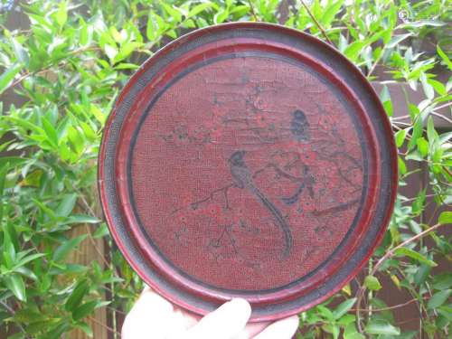 Qing Dynas Chinese bronze laquer mirror 2 birds design