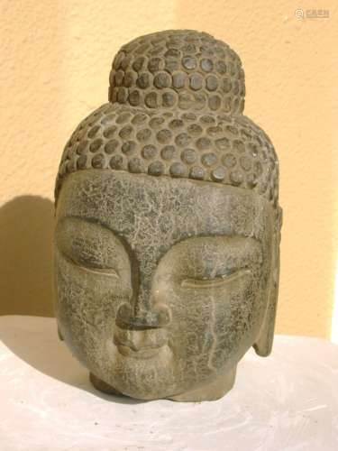 Masterpiece carved stone Buddha Head, Qing or earlier