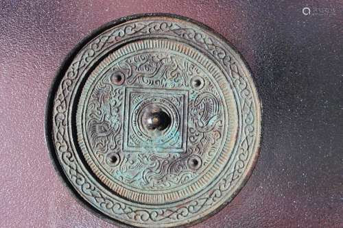 Authentic E. Tang Bronze mirror with unusual flower dcor on mirror, 135mm,