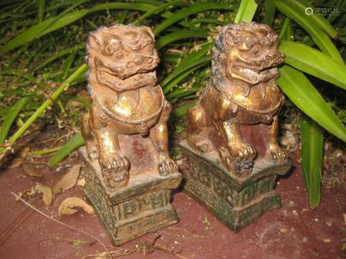 Chinese Gilded Iron pair of Foo Dogs, Ming/Qing dynasty or earlier