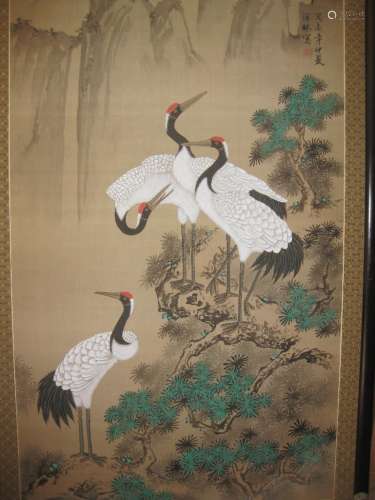 Chinese silk paintinting, framed 150 x 80cm