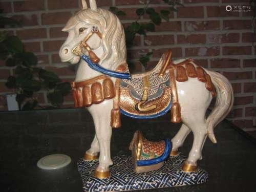 Museum saddled horse, Chinese Ming early glazed ceramic