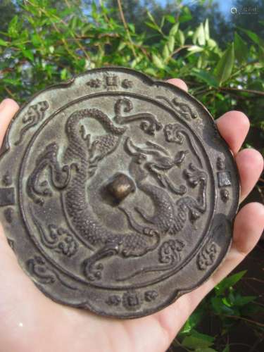 Tang Dynast, Chinese bronze lobed mirror, Flying Dragon