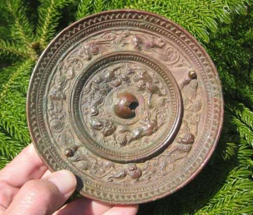 Tang dynast Chinese bronze mirror- Suani, Birds, Grapes