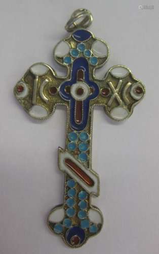 Jesus Christ Enamel Silver Russian Imperial cross 19 c