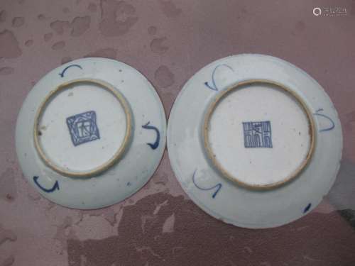Pair of Chinese porcelain white-blue saucers, Qing Dyna