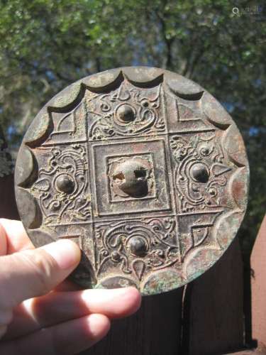 W. Han Dynasty, Chinese bronze mirror, 4 dragons, arc, 124mm