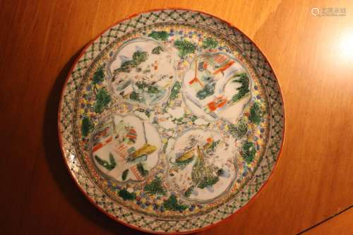 Genuine Qing porcelain Chinese plate with 4 scenes;