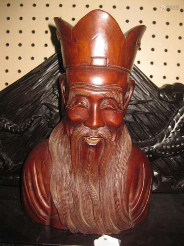 Chinese antique rose wood carving old man with a beard