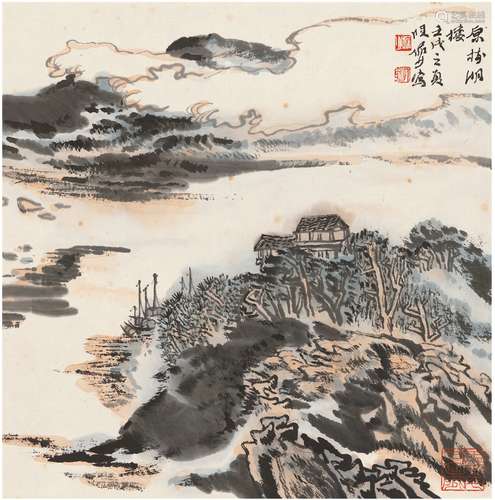 陆俨少（1909～1993） 原树湖楼图