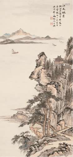 冯超然（1882～1954） 江天帆影图