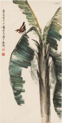 黄幻吾（1906～1985） 蕉叶鸣禽图