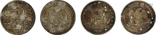 1874、1875年美国扎花贸易银币一组二枚