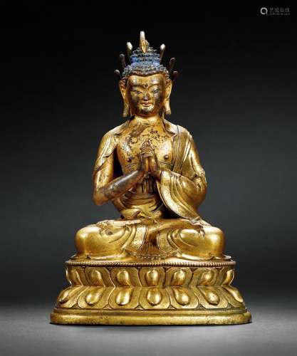 十八世纪•乾隆铜鎏金龙尊王佛坐像