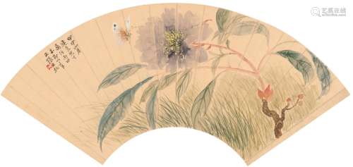张大壮（1903～1980） 为马连良作 花间蝶舞图