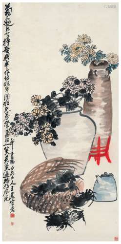 王 震（1867～1938） 菊香蟹肥图
