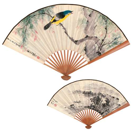 江寒汀（1904～1963） 钱瘦铁（1897～1967）　柳叶小禽图•归渔图