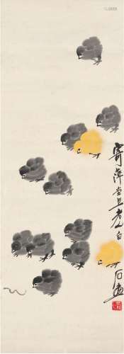 齐白石（1863～1957） 雏鸡觅食图