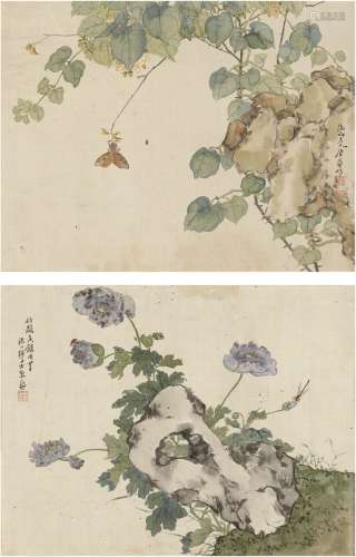 居 廉（1828～1904） 花卉草虫二帧