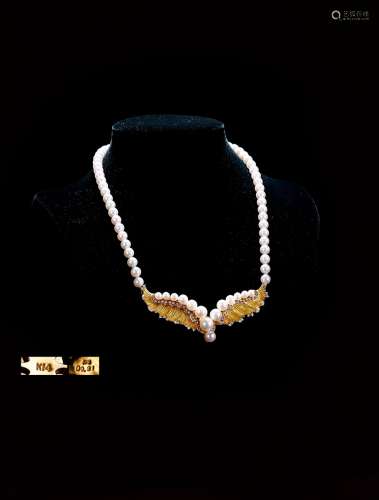 1950年制 珍珠配钻石项链