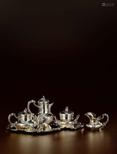 1890年制 咖啡茶具四件套 配精美铜镀银托盘