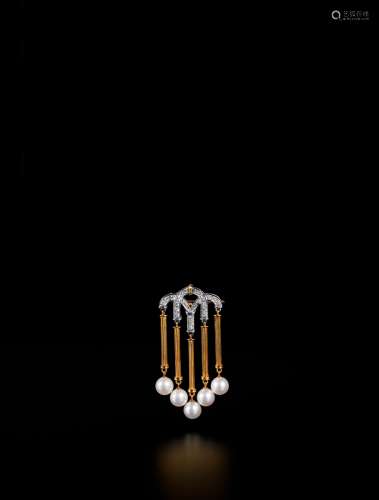 1960年制 珍珠配钻石吊坠