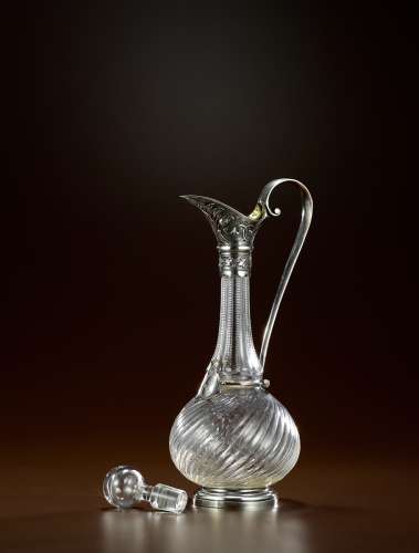 1890年制 纯银配水晶雕花酒壶