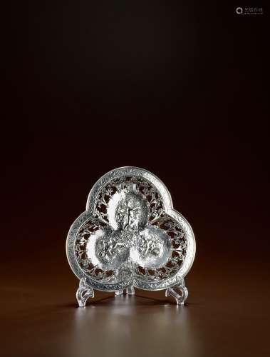 十九世纪制 纯银镂空雕花小天使托盘