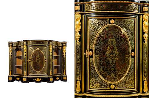 法国拿破仑三世珍贵材质镶嵌铜鎏金边柜