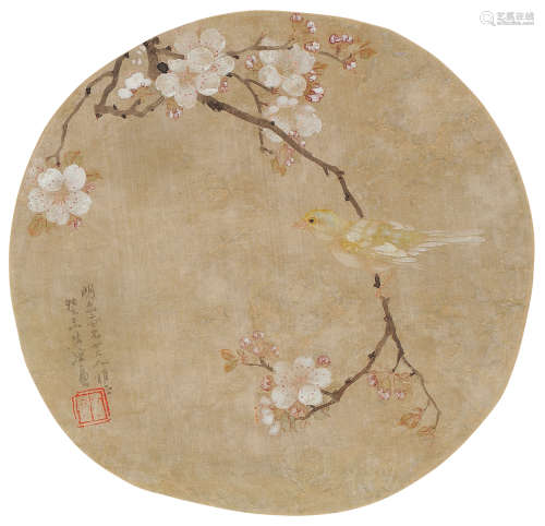 居廉（1828～1904） 癸未（1883年）作 桃花小鸟 镜片 设色纸本