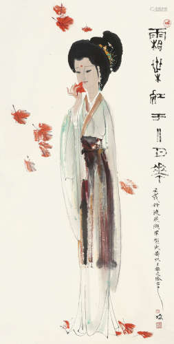 林墉（b.1942） 壬戌（1982年）作 霜叶红于二月花 镜片 设色纸本