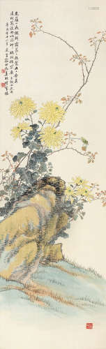 容祖椿（1871～1943） 辛酉（1921年）作 花卉草虫 镜片 设色绢本