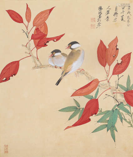 黄独峰（1913～1998） 甲午（1954年）作 拟宋人笔意 镜框 设色绢本