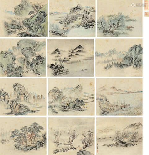 爱新觉罗·永瑢（1743～1790） 青绿山水十二景观 册页 （十二开） 设色纸本