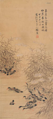 张熊（1803～1886） 甲申（1884年）作 芦雁 立轴 设色绢本