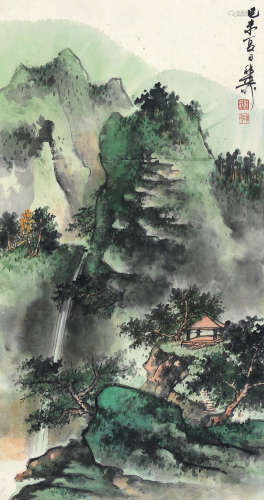 谢稚柳（1910～1997） 己未（1979年）作 青绿山水 镜片 设色纸本