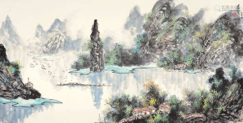 王维宝（b.1942） 丁丑（1997年）作 青山绿水 镜片 设色纸本