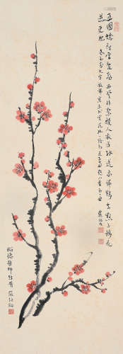 张伯驹（1898～1982） 红梅 镜片 设色纸本